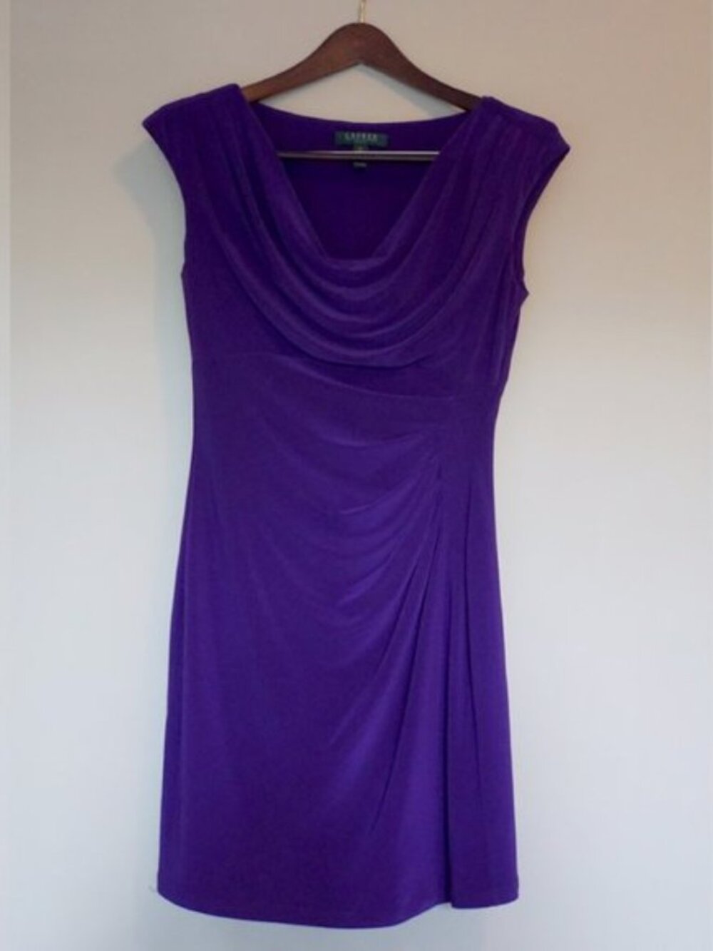 LAUREN RALPH LAUREN Cocktail Cowl Neck Sheath Dress - 6 - Purple, Stretch - Picture 5 of 5